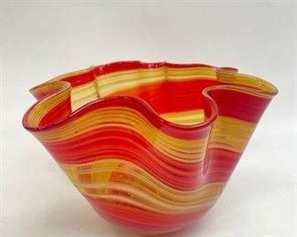 Italian Art glass blown Murano style Handkerchief Vase MCM Mid Century Modern Style
