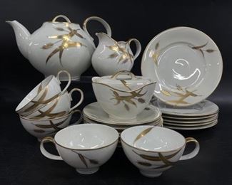 Eva Zeisel Meito Norleans Tea Set & Plates Midas Gold Wheat Teapot Creamer Sugar cups and saucers
