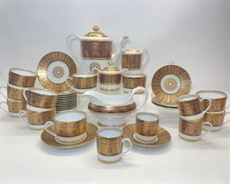 Fine Bernardaud Eventail Luxury China French tableware complete Tea set with Creamer kettle sugar bowl cups and saucers
