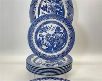 ChurchHill Blue Willow Transferware Fine English Set of Dinner Plates Serving Tray & Divided bowl

