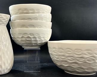 Michael Wainwright White Cereal Bowls, Large Bowl, & Vase
