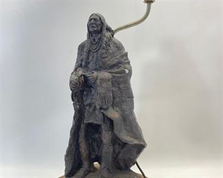 Native American Peace Pipe Sculpture by D. Monfort Original 1982 Table Lamp
