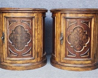 Fancy Pair Baroque Style Tall Barrel One Door Side Tables
