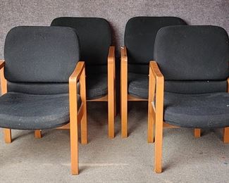 4 Mid Century Modern Upholstered Wood Arm Chairs
