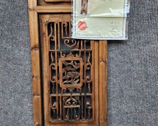 Vintage Hong Kong Wooden Carved Window Panel with Certificate
