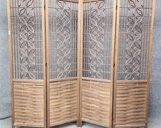 Fancy Reticulated Abstract Wood Room Divider Screen 4 Panels
