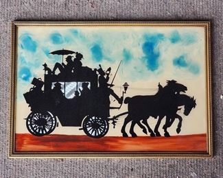 Vintage Reverse Painting on Glass Stagecoach Framed
