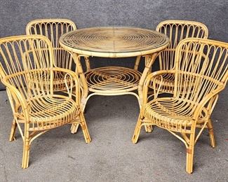 Fantastic Vintage Bamboo & Rattan Dining Table & 4 Dining Chairs
