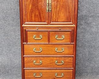 High Quality George Z & Co Vintage Asian Rosewood Tall Chest 2 Door 6 Drawer Fancy Brass Pulls
