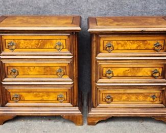 Fantastic 20th C Burlwood Inlaid 3 Drawer Side Cabinets Drawers are Lined with Paper
