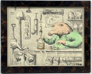 Framed, pencil signed B. Sterk �Farmicist� 79/100 pencil and watercolor print
