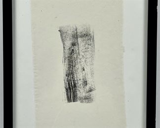 Framed, unsigned abstract black ink on recycled paper
