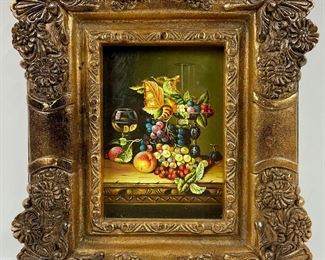 Vintage framed, unsigned acrylic still life of fruit on board

