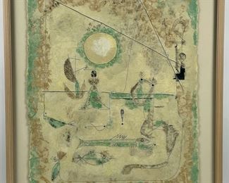 Framed, pencil signed, Carolyn Armbrustmacher original �After Klee� hand made paper with inclusions
