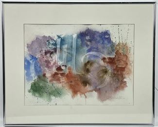 Framed, pencil signed, Carolyn Armbrustmacher original �The Powers in Myth� abstract mixed media on paper circa 1997
