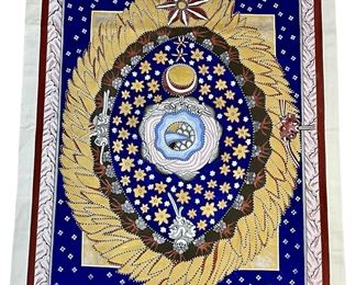 Original God Cosmos & Humanity Decorative, Hand painted wall hang Unsigned Hildegard Von Bingen Style
