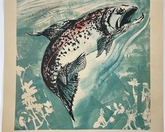 Fourteen individual assorted art and photo prints of various fish species done in various styles of art, with information at bottom of each print
