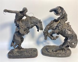 2 New England Collectors Society Frederic Remington LE Statues - The Bronco Buster AND The Rattlesnake

