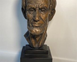 Vintage Abraham Lincoln Resin Head Bust on Wood Base
