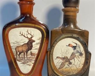 2 Vintage Jim Beam Decanters by J. Lockhart Collectible Bourbon Liquor Bottles - Redhead Ducks AND Wild Elks
