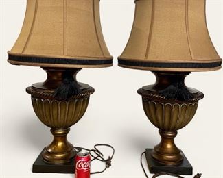 Hand carved wood faux  Lamps finished aged decorative wooden table lamp with silk shade ( 32 inches H)
