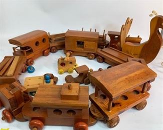 Vintage The Montgomery Schoolhouse Inc Vermont Wooden Toy Train Set - In Great Condition And A Great Set
