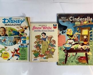 1973 Walt Disneys Cinderella A Golden Book, 1973 Walt Disneys Snow White and The Seven Dwarfs By Random House, and 1976 September Issue Disney Magazine
