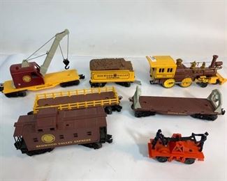 Vintage Lionel O Gauge Model Train Redwood Valley Express Engine and Cars - Operating Hand Car, Engine, Dr. Pepper Tank Car, and More
