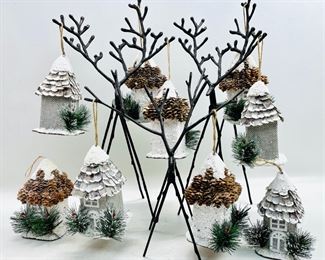 Pottery Barn Reindeer--Set of Three Twig Style Metal Figurines And Handmade House Ornaments

