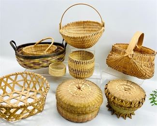Assorted Vintage Hand Woven Baskets And Coil Baskets
