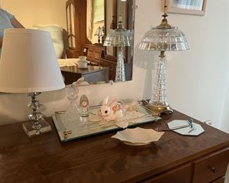Crystal lamps, perfume bottle vanity