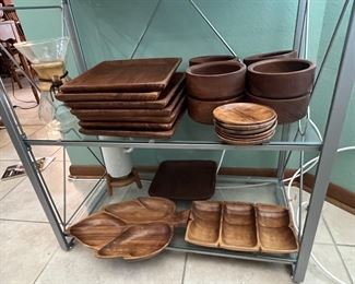 Vintage wood teak plate and bowls