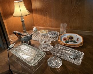 Crystal trays, metal bridge trays, elephant, bird, Limoges Egg