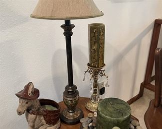 Lamp, Pillar candles, donkey planter