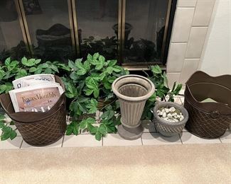 Planters and faux foliage