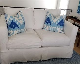 Pretty loveseat and matching couch by Crate & Barrel