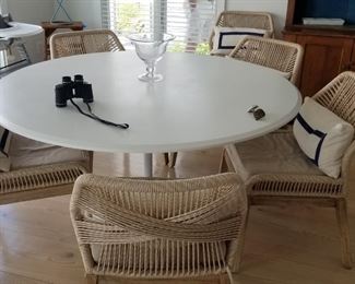 Contemporary center pedestal dining table with 6 chairs