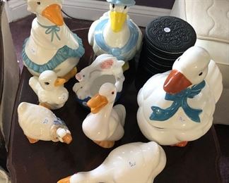 Duck coookie jars and figures 