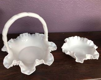 milk glassfluted small basket and bowl 2 