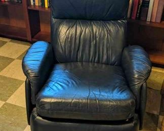Dark Navy Blue Almost Black Leather Swivel Recliner