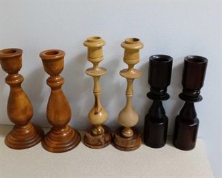 Variety Of Vintage Wooden Candlesticks