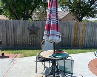 $70 - Outdoor Table with Umbrella 
$10 each - Chairs 