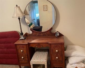 $225 - Vintage Art Deco Vanity with Round Mirror 
$20 - Vintage Bench 