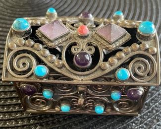 Small Sterling Silver Jewelry Box With Gemstones - $65
