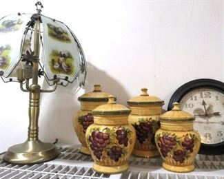 Touch Lighted Rooster Lamp, Grape Canister Set