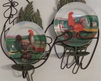 Metal Rooster Wall Mount Candle Holder 