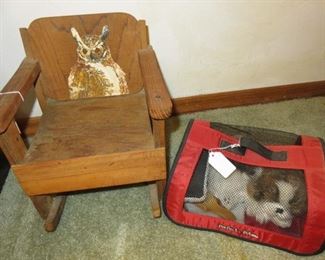 Antique Wooden Childs/Doll Rocking Chair with Painted Owl