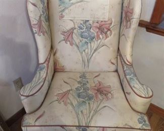 Floral Upholstered Wing Back Chair