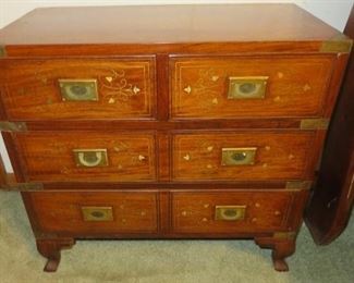 Antique Anglo-Indian Rosewood Brass Inlay Chest/Nightstand