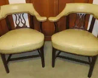 Pair Mid Century Hancock & Moore Leather Studded Armchairs 